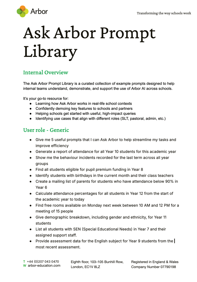 Ask Arbor Prompt Library front cover