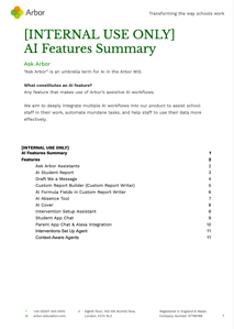 Battlecard - AI in Arbor features summary - front cover-1