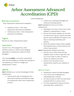 Battlecard - Arbor Assessment Advanced Accreditation CPD - Front cover