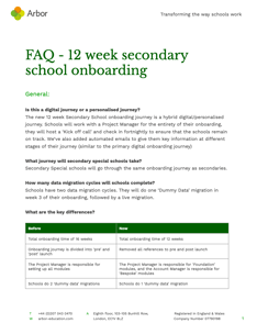 FAQs - Secondary Onboarding - Front Cover