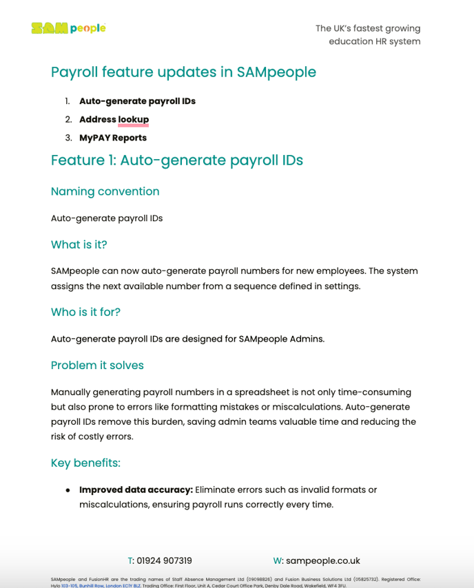 Screenshot SAMpeople Payroll and MySAM updates